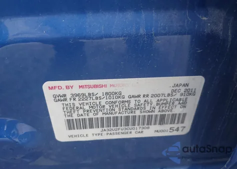 2012 Mitsubishi Lancer Es from USA, damaged, VIN JA32U2FU3CU017308